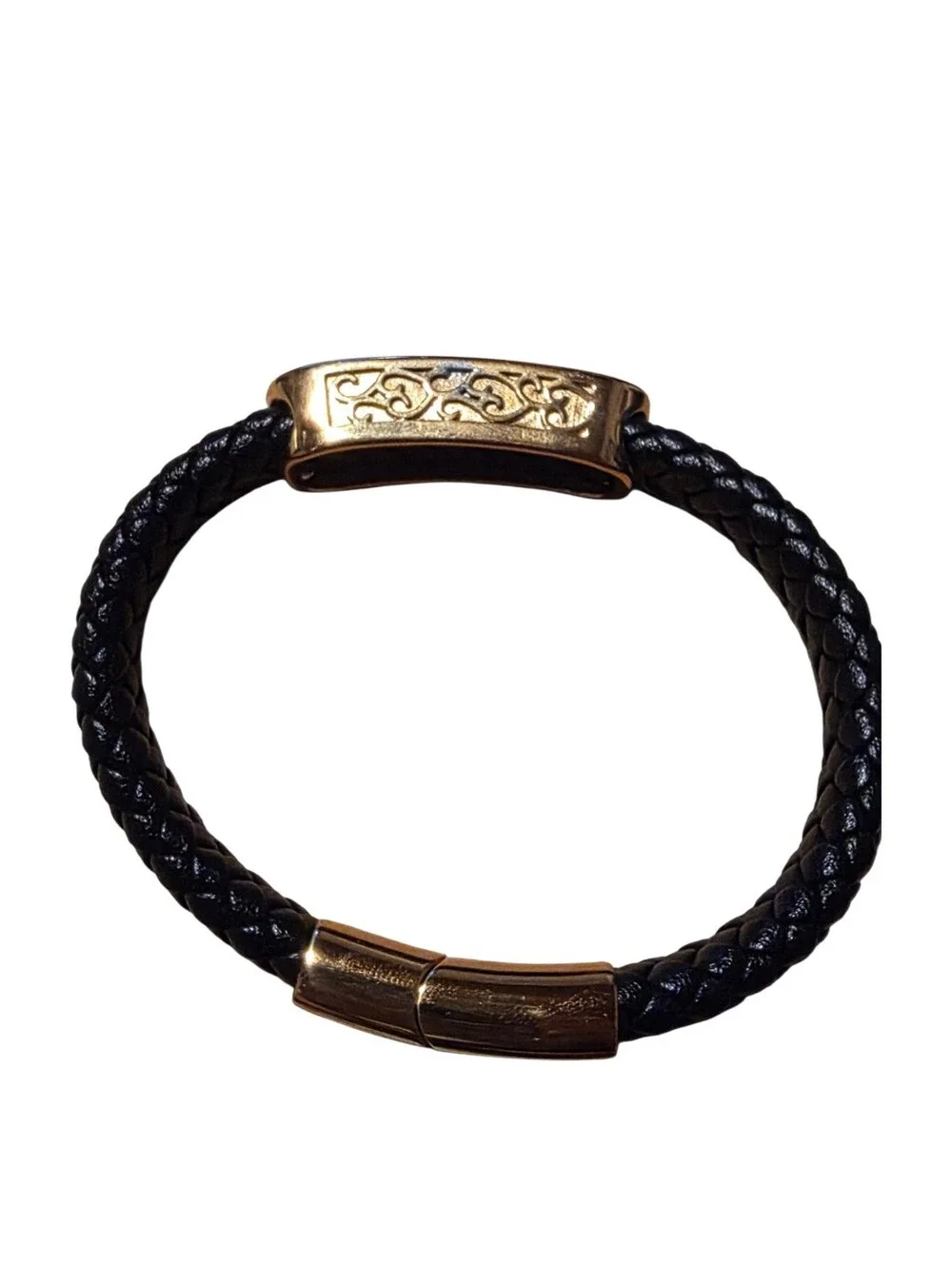 Versace Inspired Medusa Bracelet In Gold Tone With Braided Leather